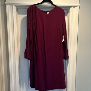 Burgundy Long Sleeve Dress with flutter sleeve